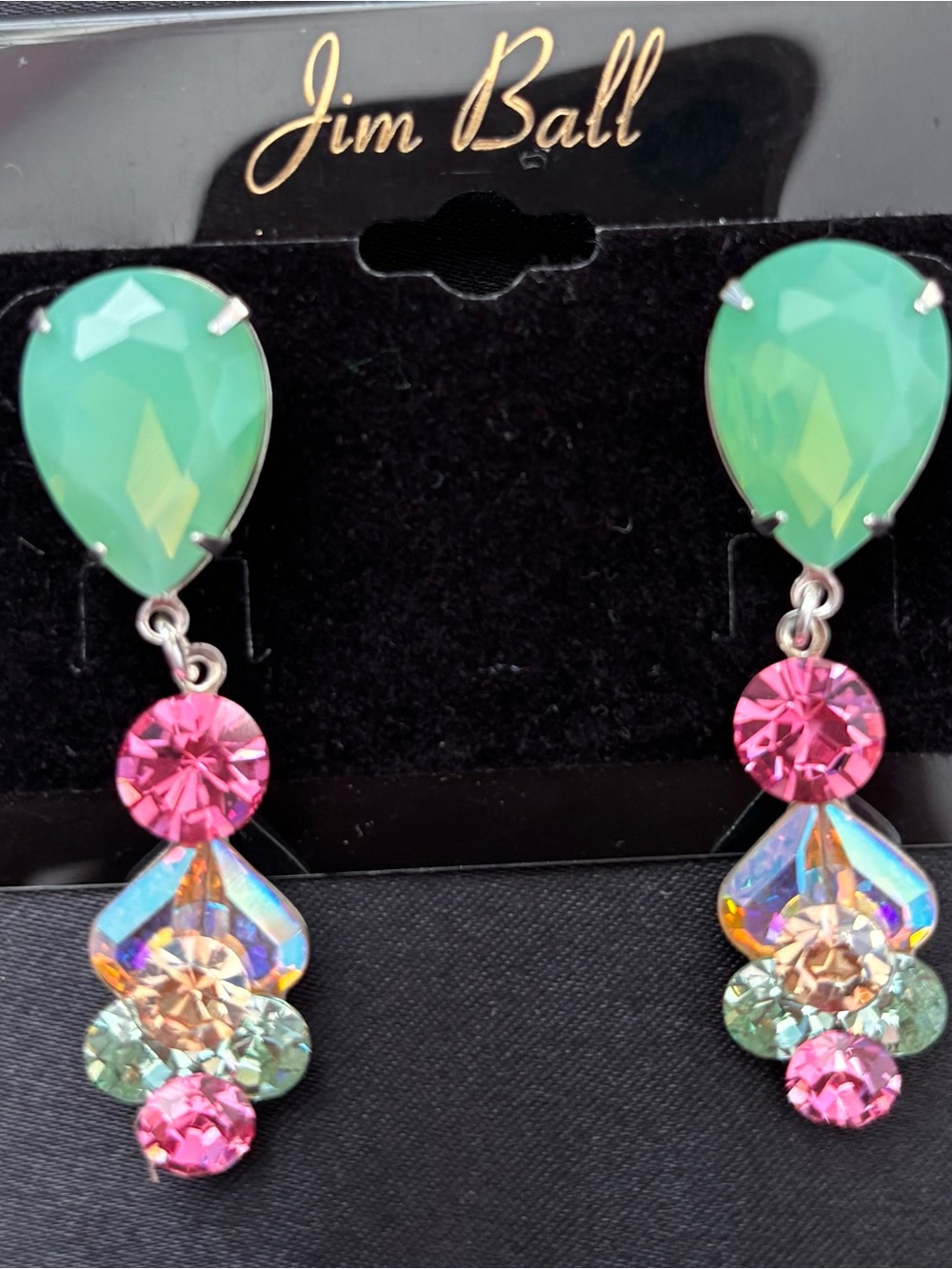Jim Ball Pageant Green Teardrop Multicolor Dangle Earrings